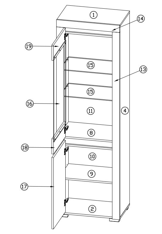 Chicago White and Grey Tall Display Cabinet with Glass Door and LED Lights - ABW-2 - N14