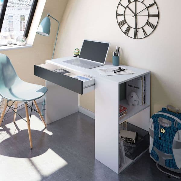 Abot Grey and White Desk with Drawer and Shelves-0Z2313A