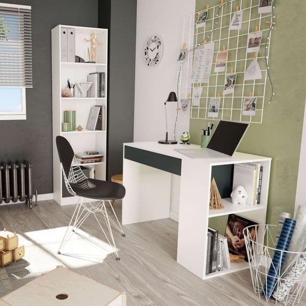 Abot Grey and White Desk with Drawer and Shelves-0Z2313A