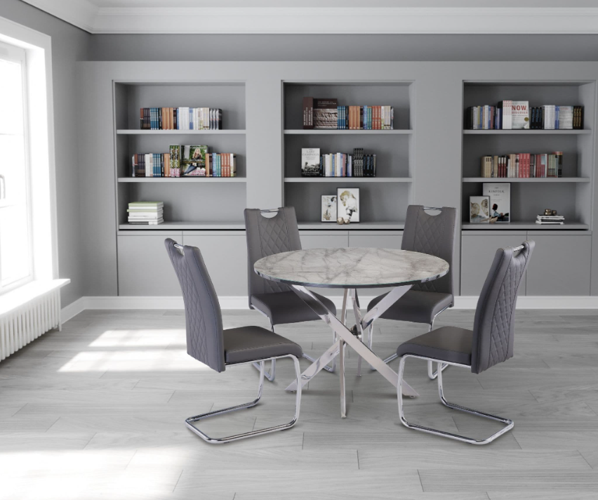Dinero Grey Marble 107cm Wide Round Dining Table
