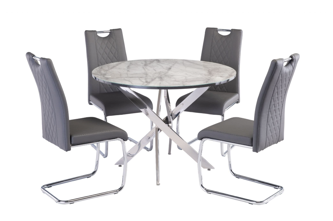 Dinero Grey Marble 107cm Wide Round Dining Table