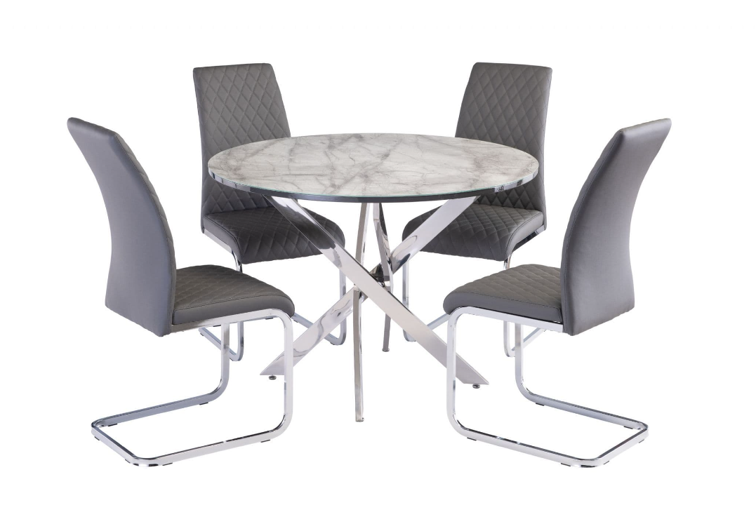 Dinero Grey Marble 107cm Wide Round Dining Table