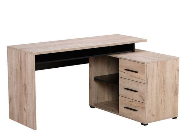 Lyon Oak and Black Large Corner Desk With Drawers - 11008666