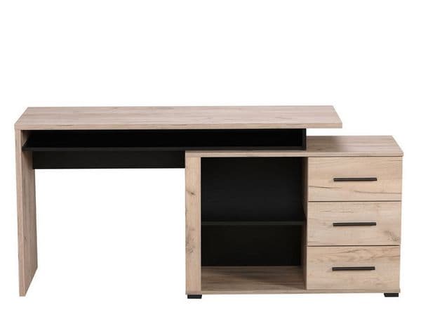 Lyon Oak and Black Large Corner Desk With Drawers - 11008666