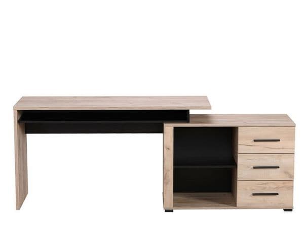 Lyon Oak and Black Large Corner Desk With Drawers - 11008666