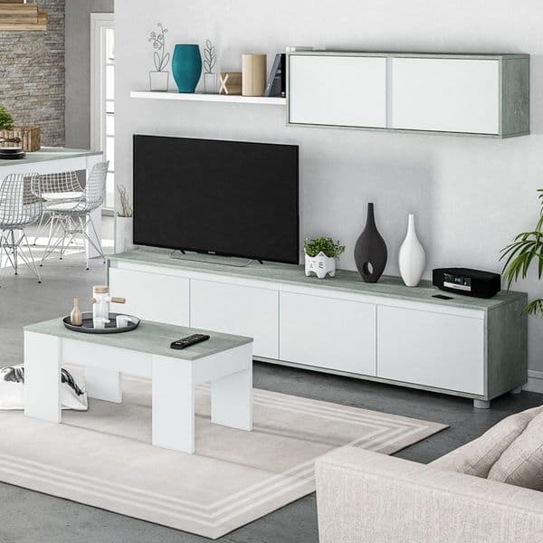 Alisa Concrete Grey And White TV Entertainment Cabinet With Wall Unit -016663L