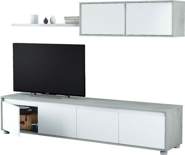 Alisa Concrete Grey And White TV Entertainment Cabinet With Wall Unit -016663L