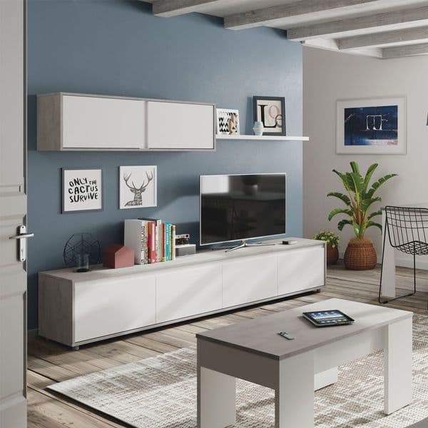 Alisa Concrete Grey And White TV Entertainment Cabinet With Wall Unit -016663L
