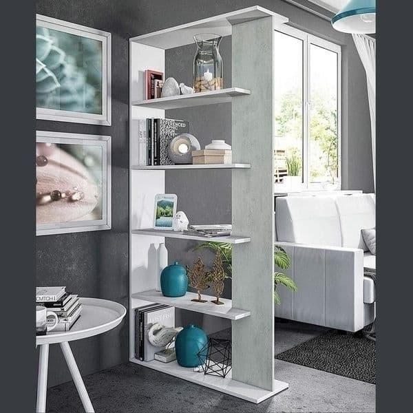 Alina Open Back Room Divider White and Grey Bookcase- 0L2252A