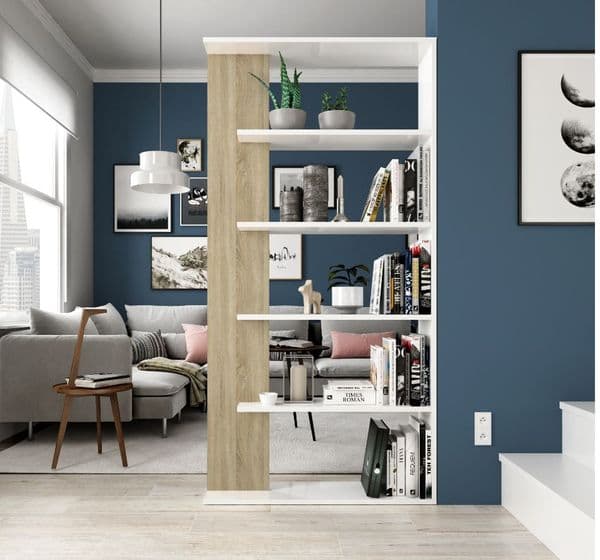 Alina Open Back Room Divider White and Oak Bookcase- 0f2252A