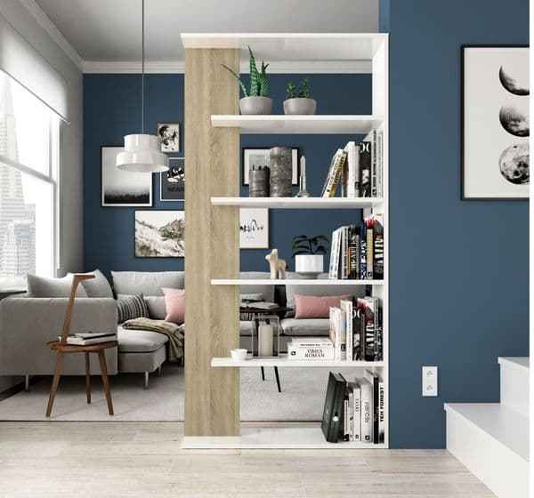 Alina Open Back Room Divider White and Oak Bookcase- 0f2252A