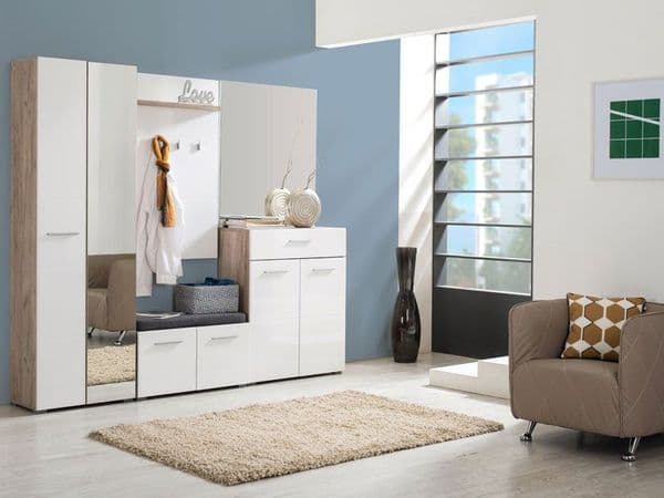 Lucca White Gloss And Oak Effect Slim Narrow Shallow Depth Wardrobe - 11008560