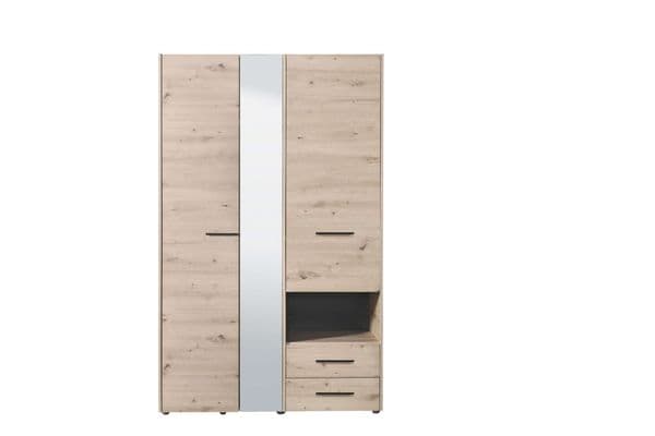 Matera 3 Door Grey Oak Wardrobe With Drawers And Mirror- 11008262