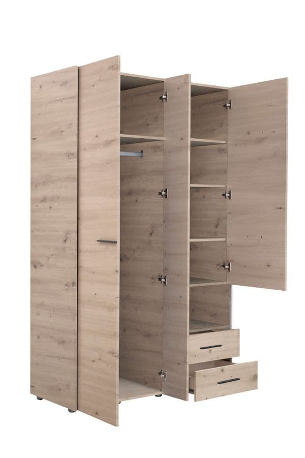 Matera 3 Door Grey Oak Wardrobe With Drawers And Mirror- 11008262