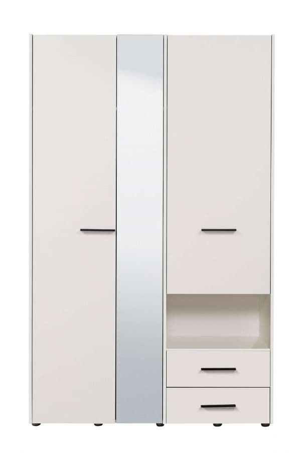 Matera 3 Door White Wardrobe With Drawers And Mirror- 11008264