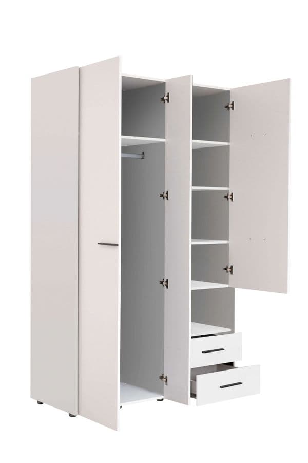 Matera 3 Door White Wardrobe With Drawers And Mirror- 11008264
