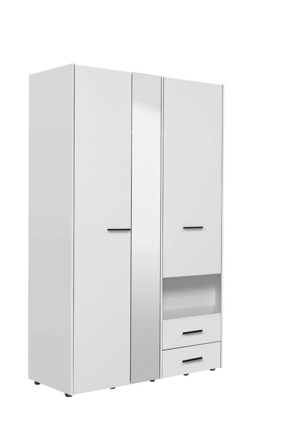 Matera 3 Door White Wardrobe With Drawers And Mirror- 11008264