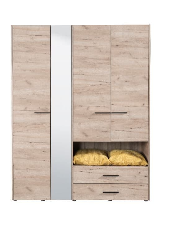 Althena 4 Door Oak Effect 161.5cm Wardrobe With Open Shelf And Drawers