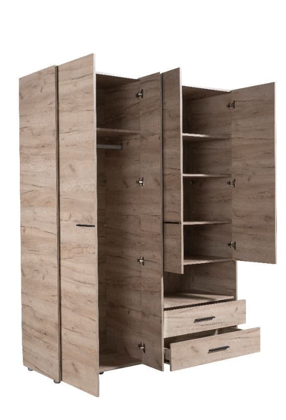 Althena 4 Door Oak Effect 161.5cm Wardrobe With Open Shelf And Drawers