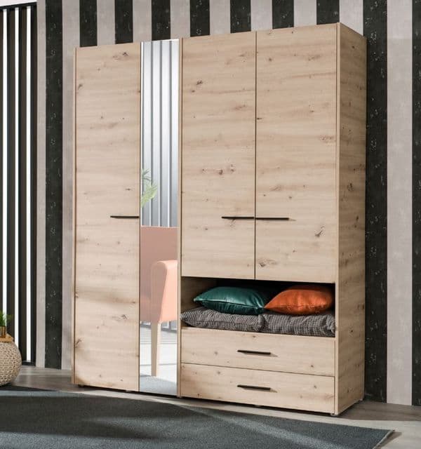 Matera 4 Door Oak Effect Wardrobe With Open Shelf And Drawers- 11008266