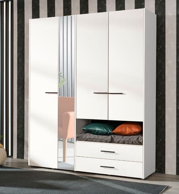 Matera 4 Door White Wardrobe With An Open Shelf And Drawers- 11008267