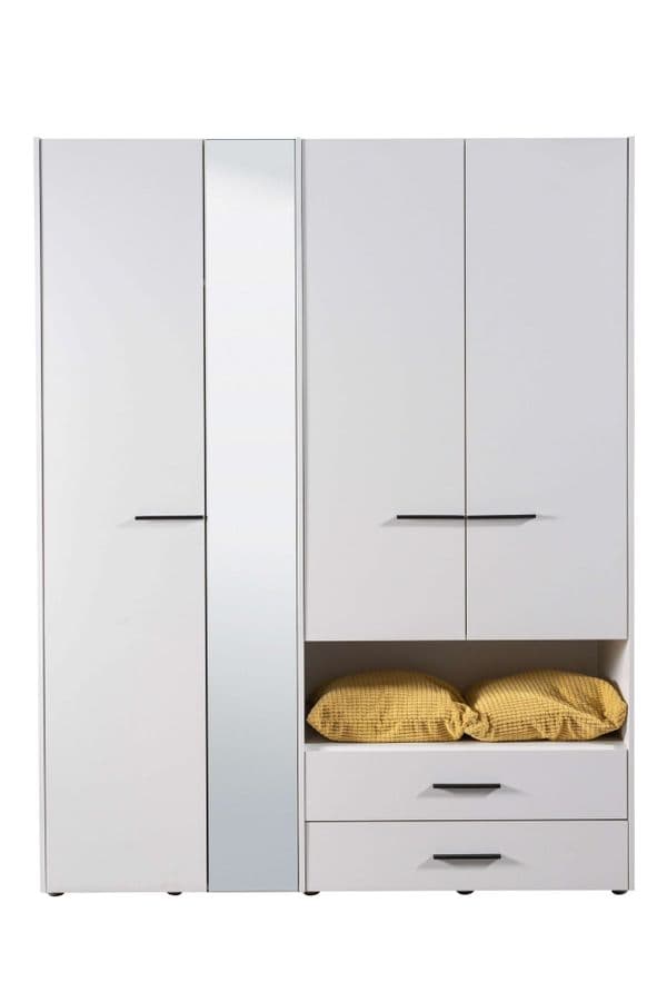 Matera 4 Door White Wardrobe With An Open Shelf And Drawers- 11008267