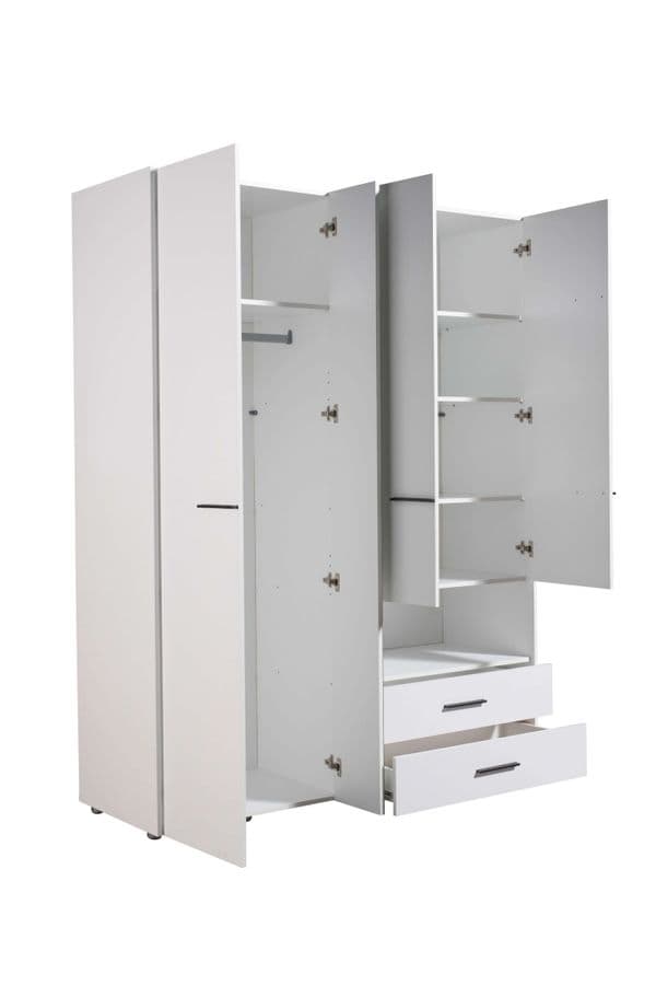 Matera 4 Door White Wardrobe With An Open Shelf And Drawers- 11008267