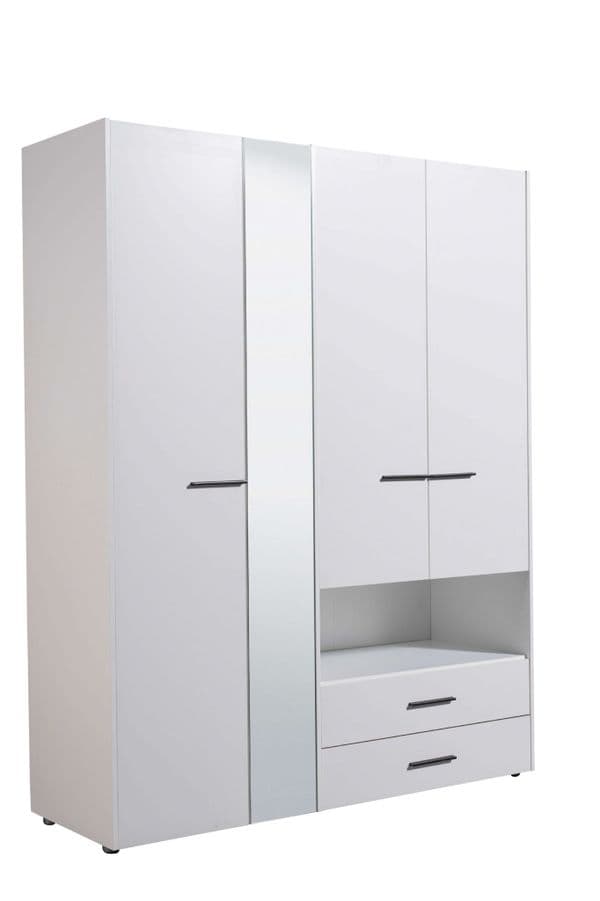 Matera 4 Door White Wardrobe With An Open Shelf And Drawers- 11008267