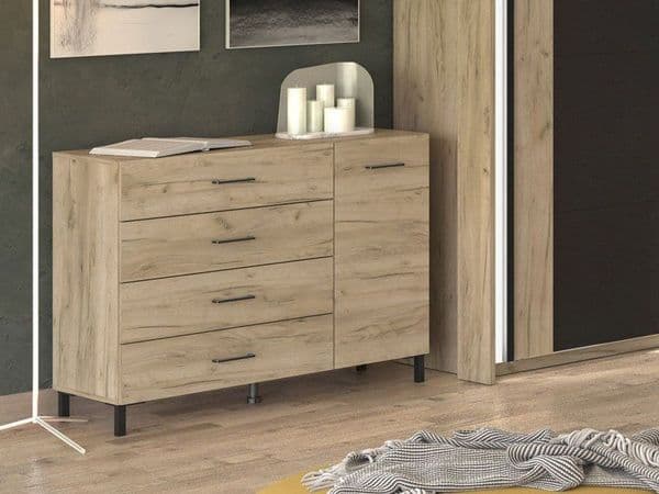 Materna Oak Effect 1 Door 4 Drawer Sideoard Storage Unit - 11012346