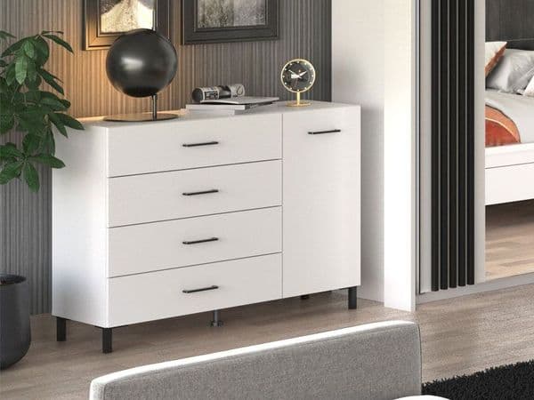 Matera White 1 Door 4 Drawer Sideoard Storage Unit - 11012347
