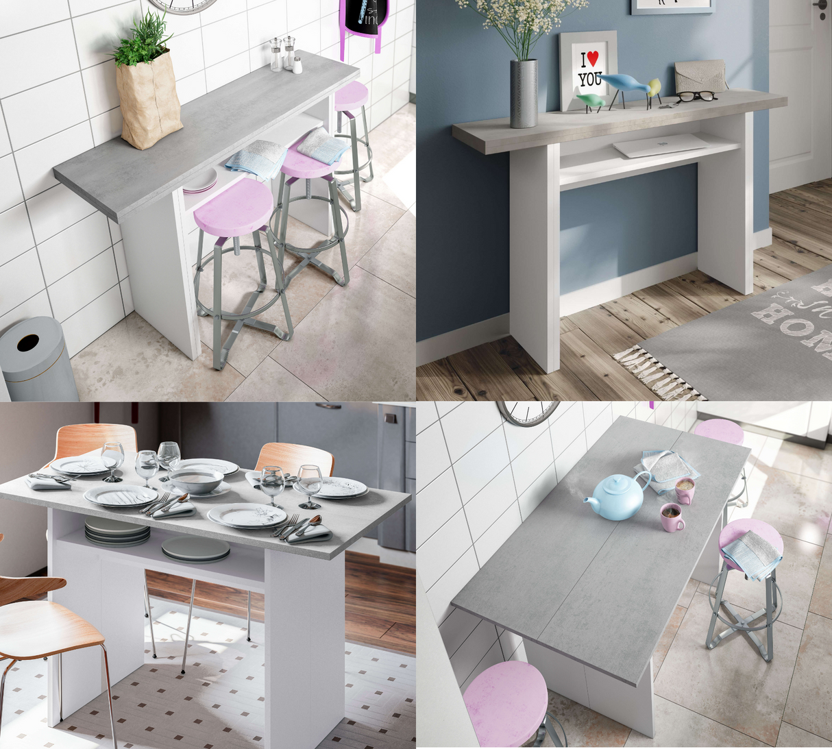 Essence Extending Breakfast Bar Table in Grey and Pure White