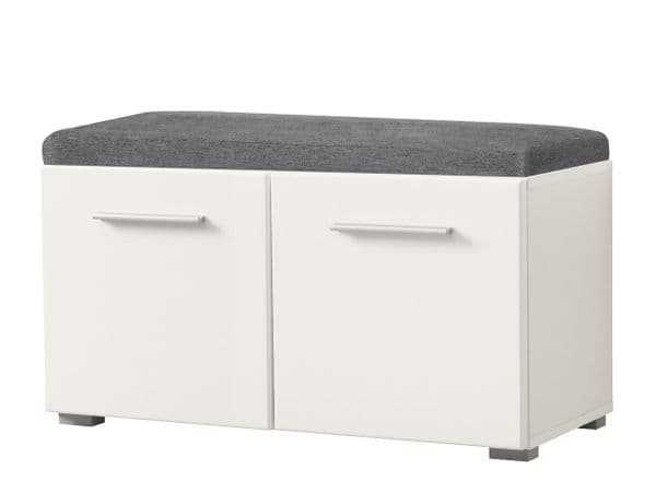 Pluton White Gloss Shoe Bench Storage with Grey Cusion Seat- 11008567