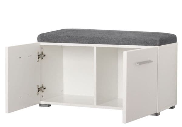 Pluton White Gloss Shoe Bench Storage with Grey Cusion Seat- 11008567