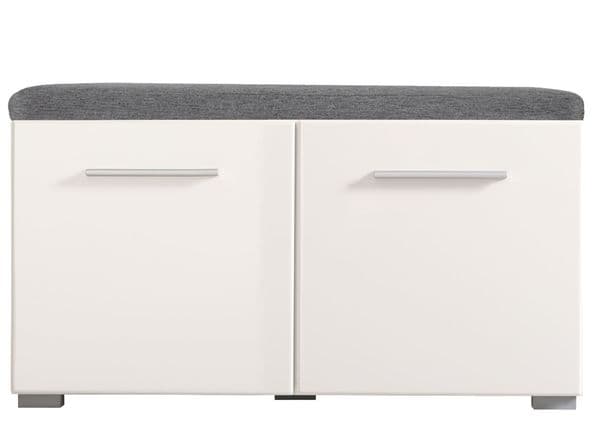 Pluton White Gloss Shoe Bench Storage with Grey Cusion Seat- 11008567