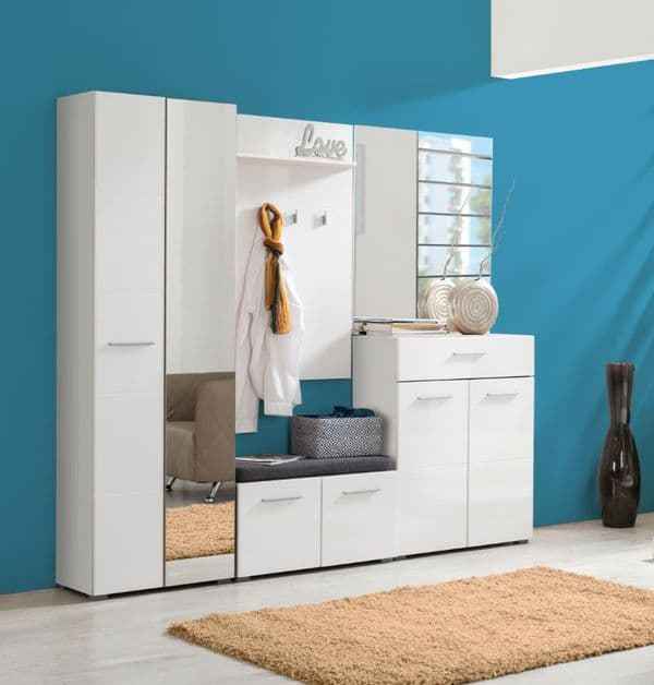 Pluton White Gloss Shoe Bench Storage with Grey Cusion Seat- 11008567