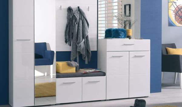 Pluton White Gloss Shoe Bench Storage with Grey Cusion Seat- 11008567