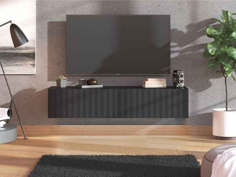 Ambrelle Black Slat Effect Wall Mounted Floating Wide 154cm Large TV Entertainment Unit 11014660