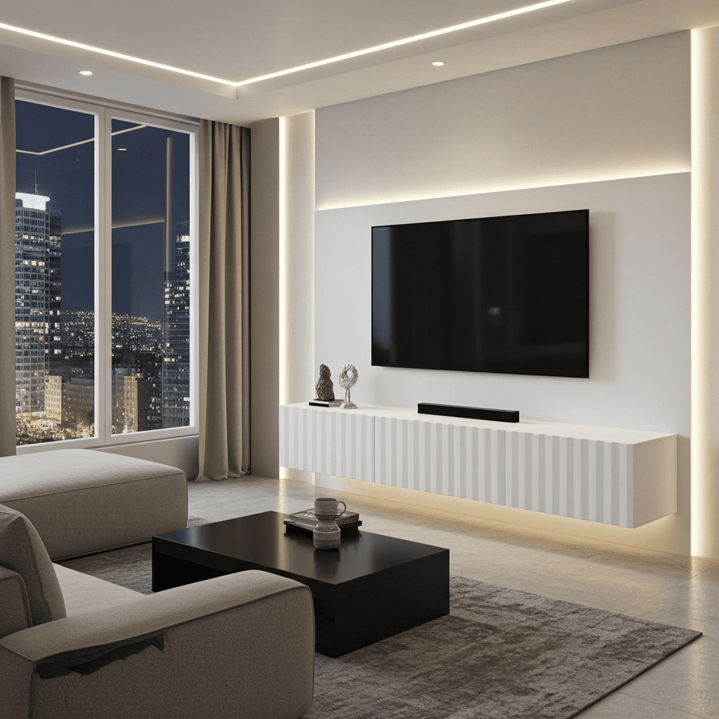 Ambrelle White Slat Effect Wall Mounted Floating Wide 192cm Large TV Entertainment Unit 11014663