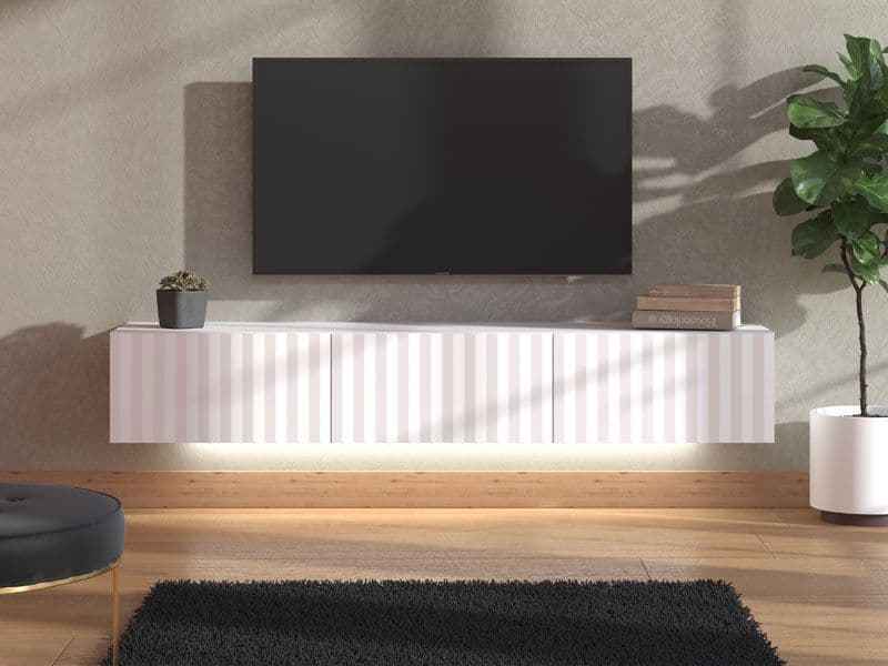 Ambrelle White Slat Effect Wall Mounted Floating Wide 192cm Large TV Entertainment Unit 11014663