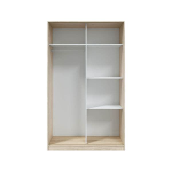 Evana Artic White and Oak Effect Small Narrow Sliding 2 Door Wardrobe 120cm Wide - TOP120F