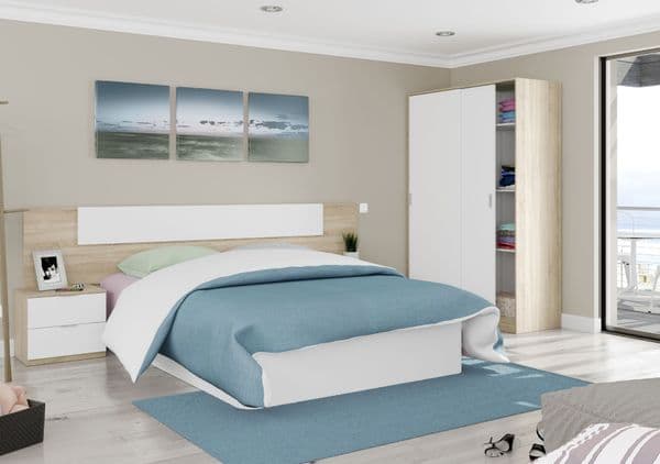 Evana Artic White and Oak Effect Small Narrow Sliding 2 Door Wardrobe 120cm Wide - TOP120F