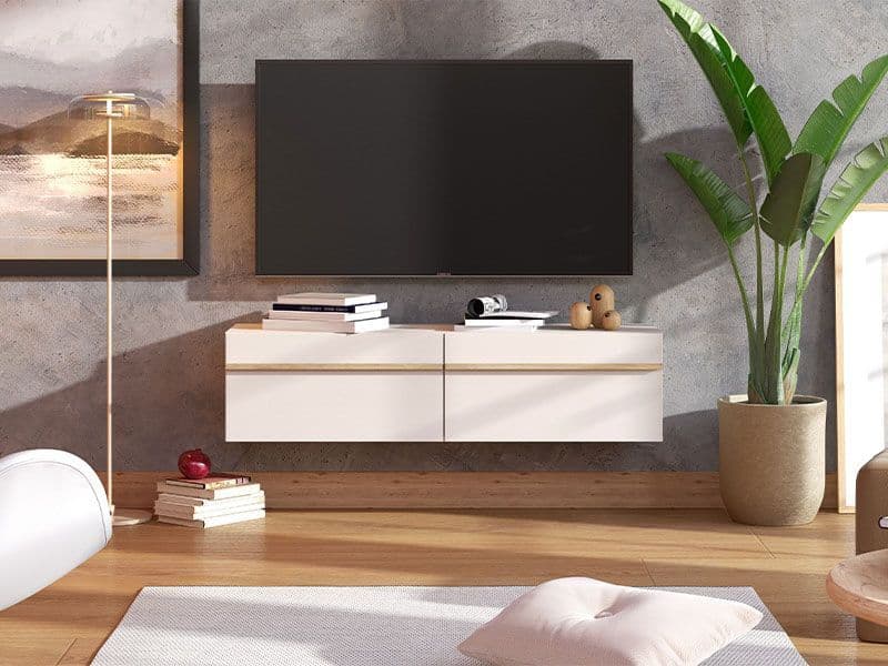 Arvelle Cashmere And Oak Effect Wall Mounted Floating 128cm TV Cabinet Unit 11013551