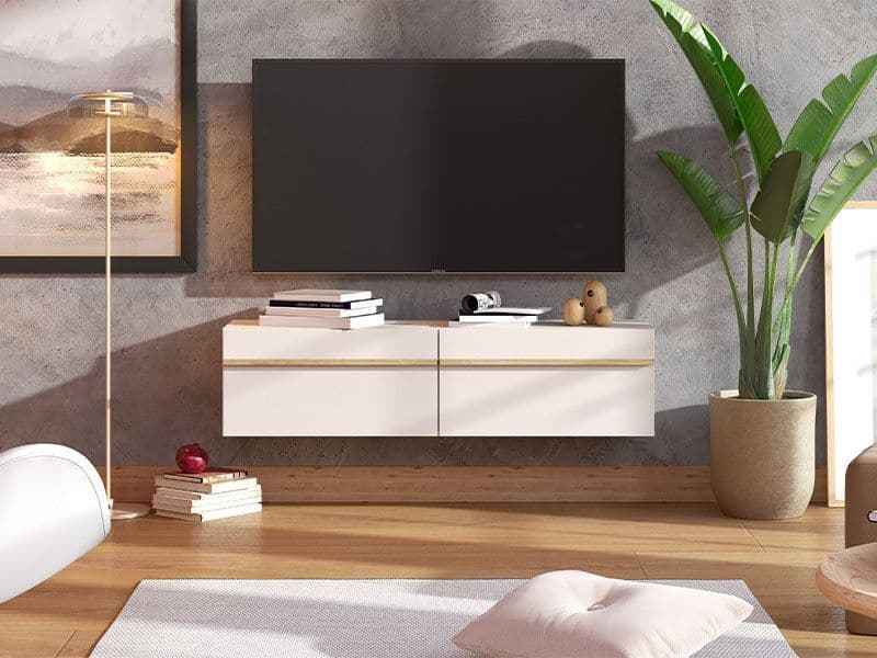 Arvelle Cashmere And Oak Effect Wall Mounted Floating 128cm TV Cabinet Unit 11013551
