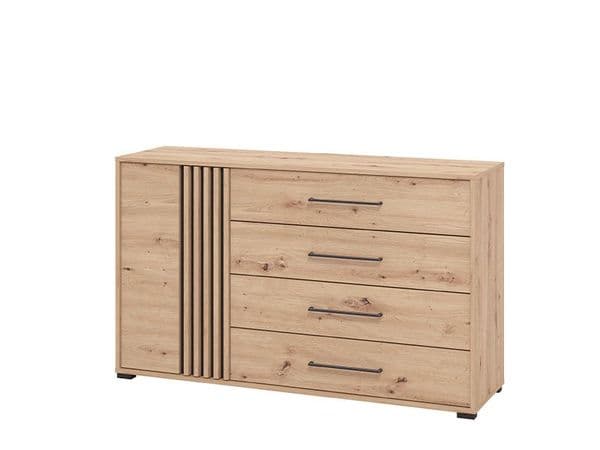 Oakalon Artisan Oak Effect And Black 4 Drawer Sideboard Dresser - 11013063
