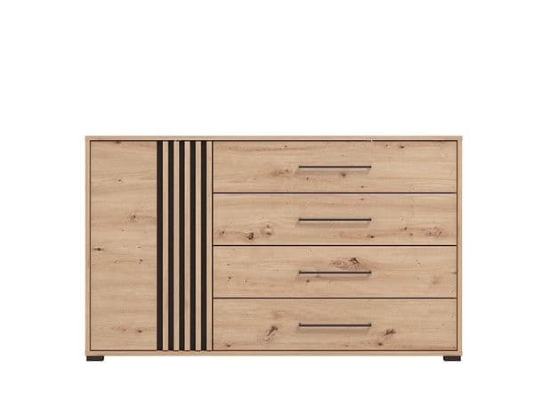 Oakalon Artisan Oak Effect And Black 4 Drawer Sideboard Dresser - 11013063