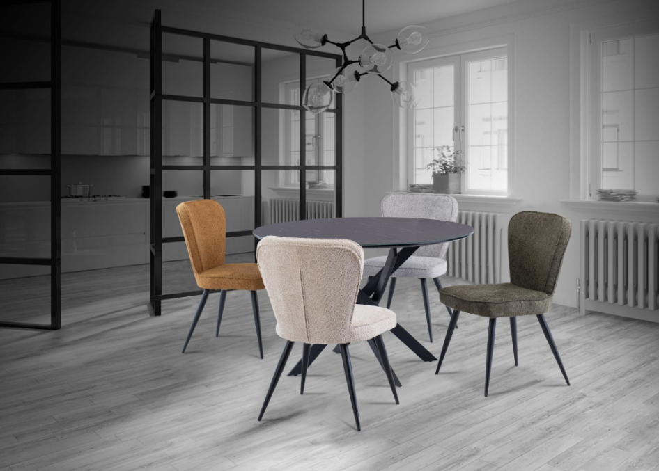 Astora 1.2m Round Black Marble Effect Glass Dining Table with Black Legs