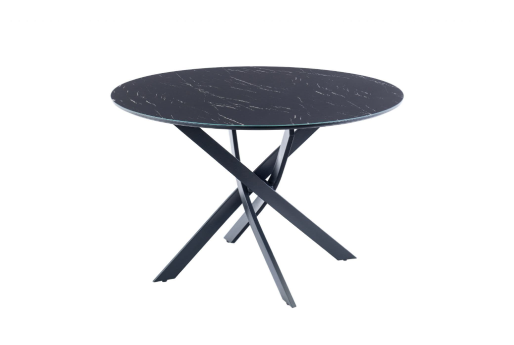 Astora 1.2m Round Black Marble Effect Glass Dining Table with Black Legs