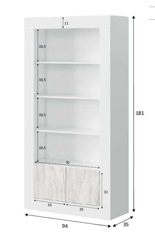 Lee Tall Bookcase in White with White Wood Effect- 036629A
