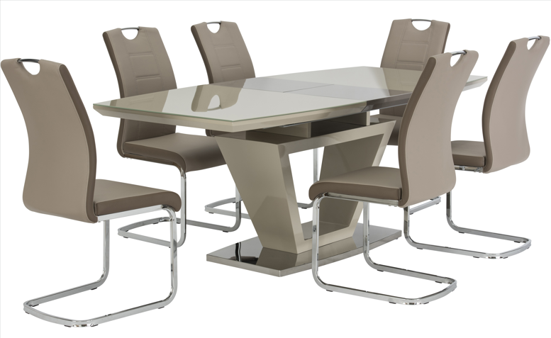 Asfen 1.6m Latte Glass Extending Dining Table with Glass Base