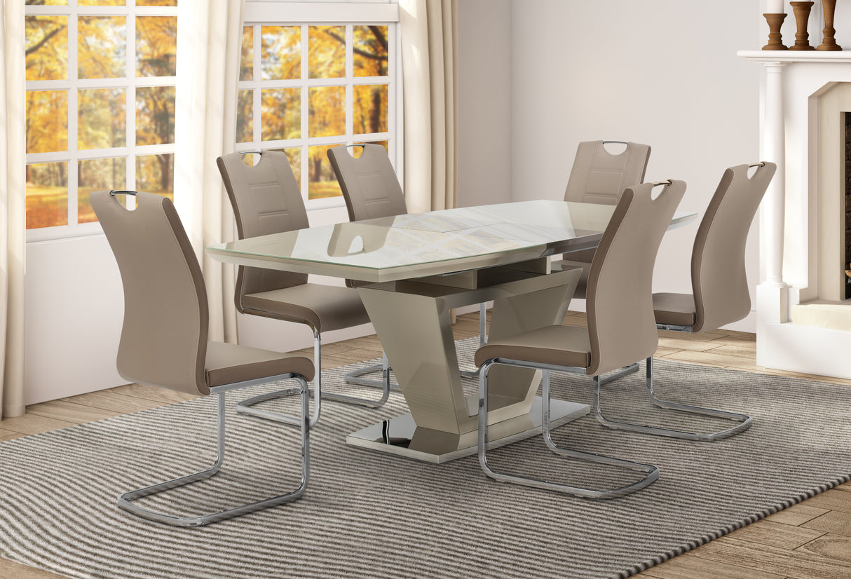 Asfen 1.6m Latte Glass Extending Dining Table with Glass Base